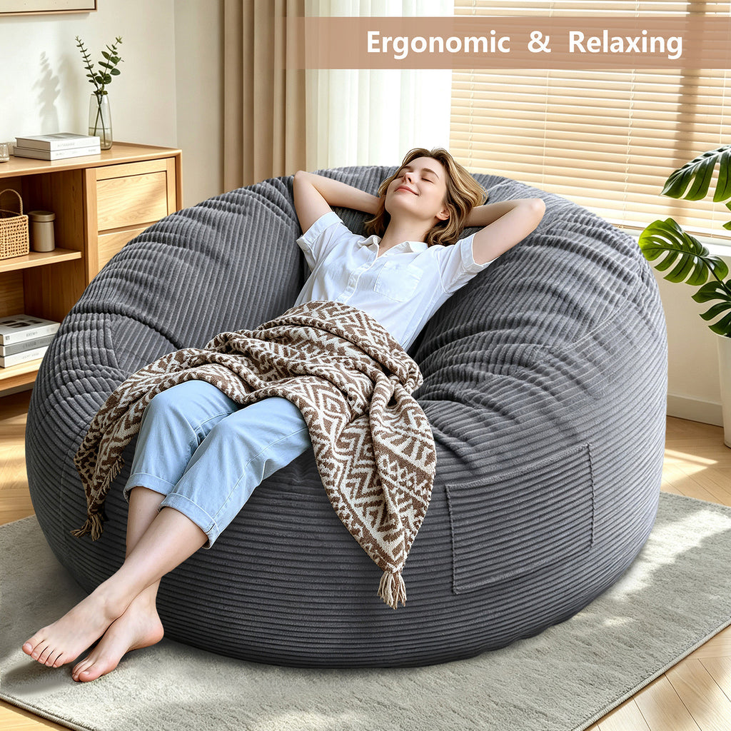 Arttoreal Bean Bag Chair with Foot Stool, 40.5" Corduroy Bean Bag Sofa for Living Room Bedroom