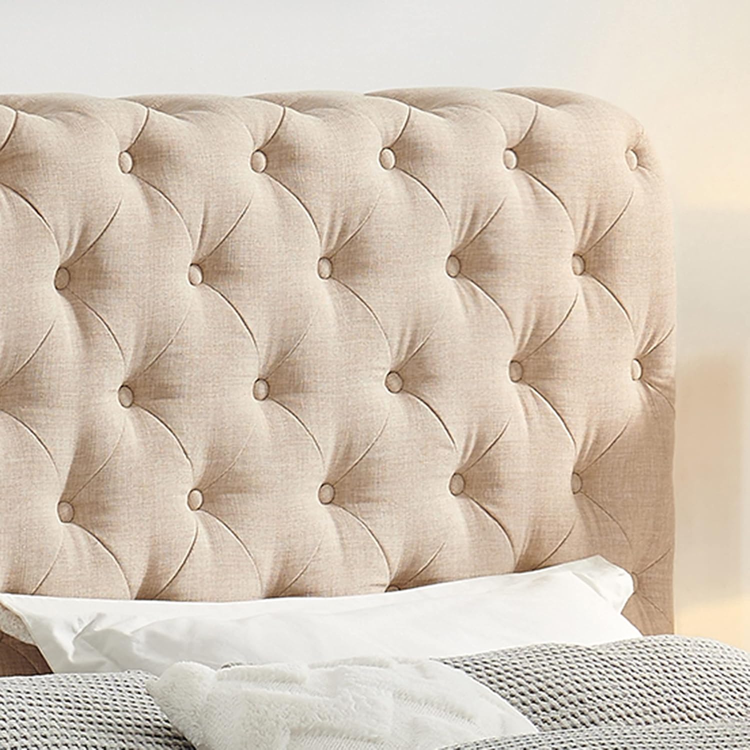 Upholstered Tufted Platform Bed with Deep Button Tufting and Custom Gold Metal Legs, Queen Size Bed Frame, Easy to Assemble, Queen Size Bed Frame