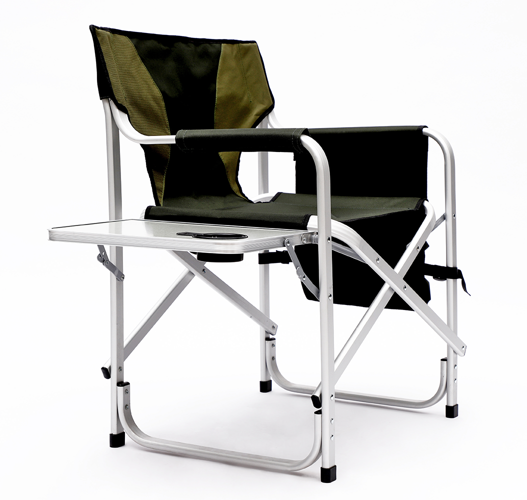 2-piece Padded Folding Outdoor Chair with Side Table and Storage Pockets,Lightweight Oversized Directors Chair for indoor, Outdoor Camping, Picnics and Fishing,Black/Grey