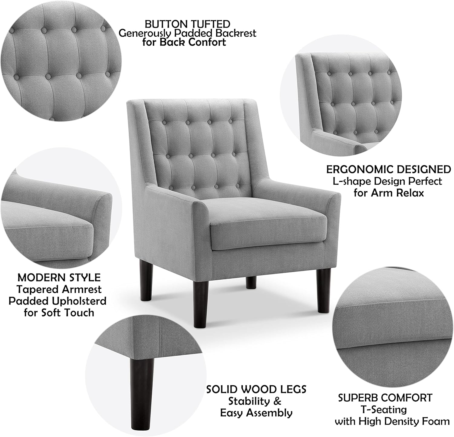 Modern Accent Chair – Tufted Upholstered Armchair for Small Living Areas