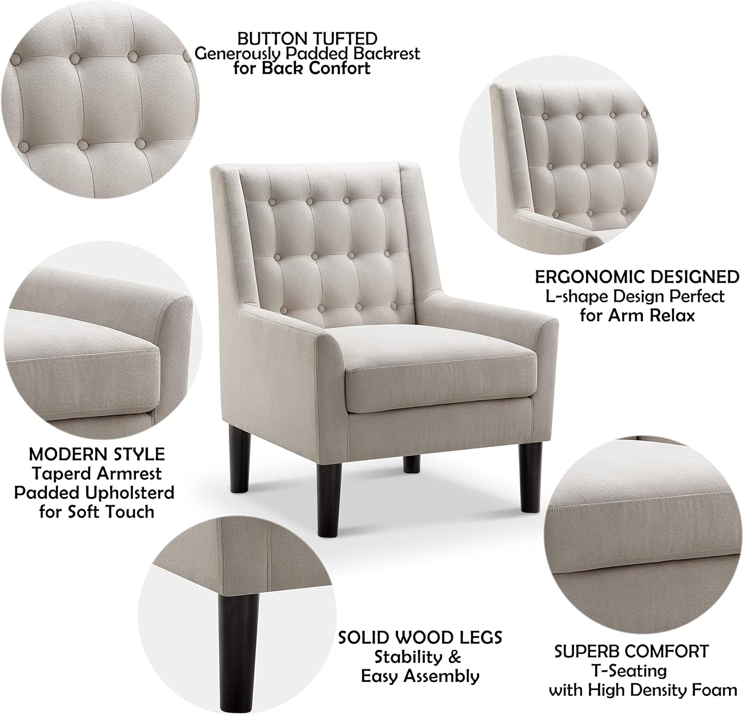Modern Accent Chair – Tufted Upholstered Armchair for Small Living Areas