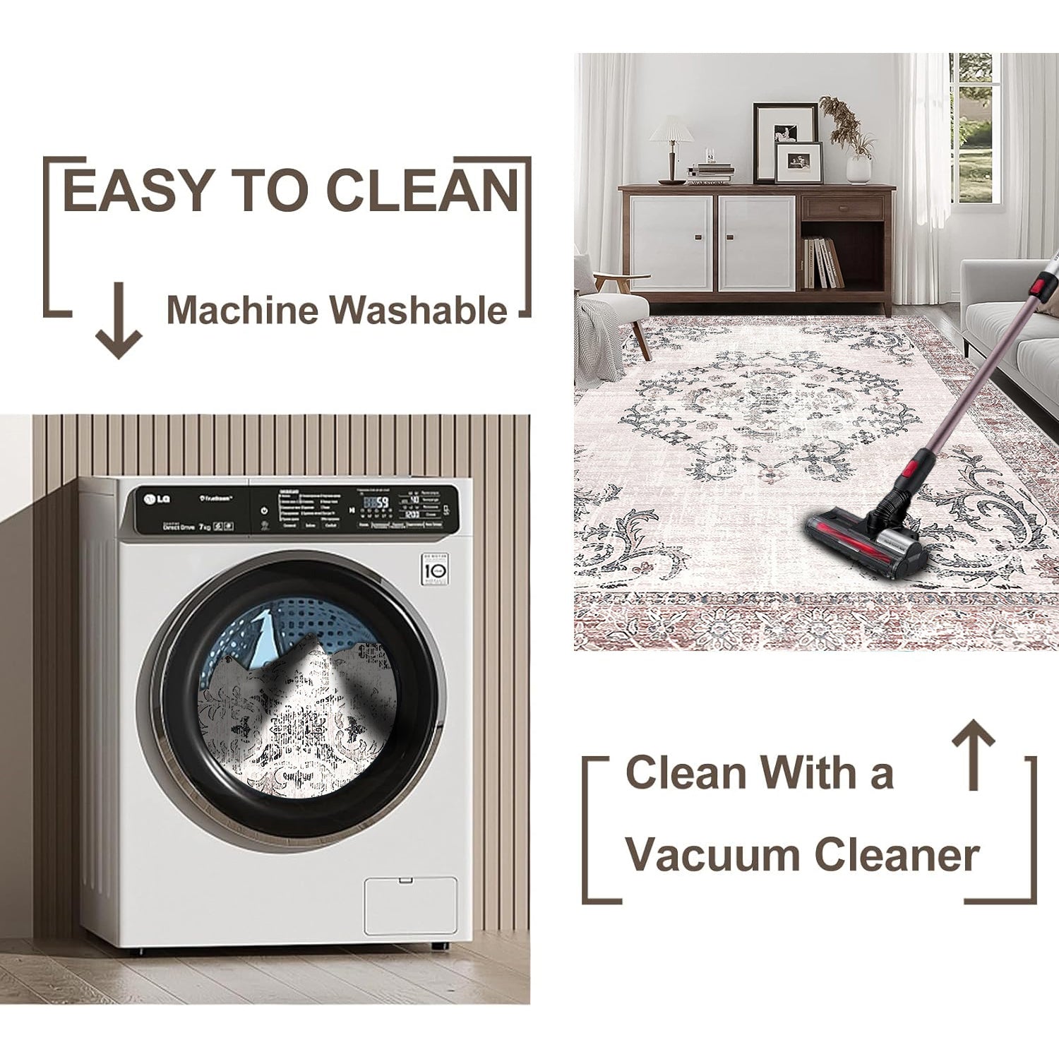 Vintage Bohemian Living Room Area Rug 5x7, Non-Slip Machine Washable Rug, Traditional Persian Area Rug, Non-Shedding Floor Carpet for Bedroom Dining Room Kitchen Entrance