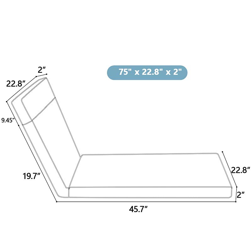 2 Pcs Outdoor Chaise Lounge Chair Cushions, Recliner Cushions with Ties, Patio Seat Cushion for Lawn,Pool & Beach,75" x 22.8" x 2"