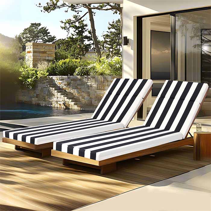 2 Pcs Outdoor Chaise Lounge Chair Cushions, Recliner Cushions with Ties, Patio Seat Cushion for Lawn,Pool & Beach,75" x 22.8" x 2"