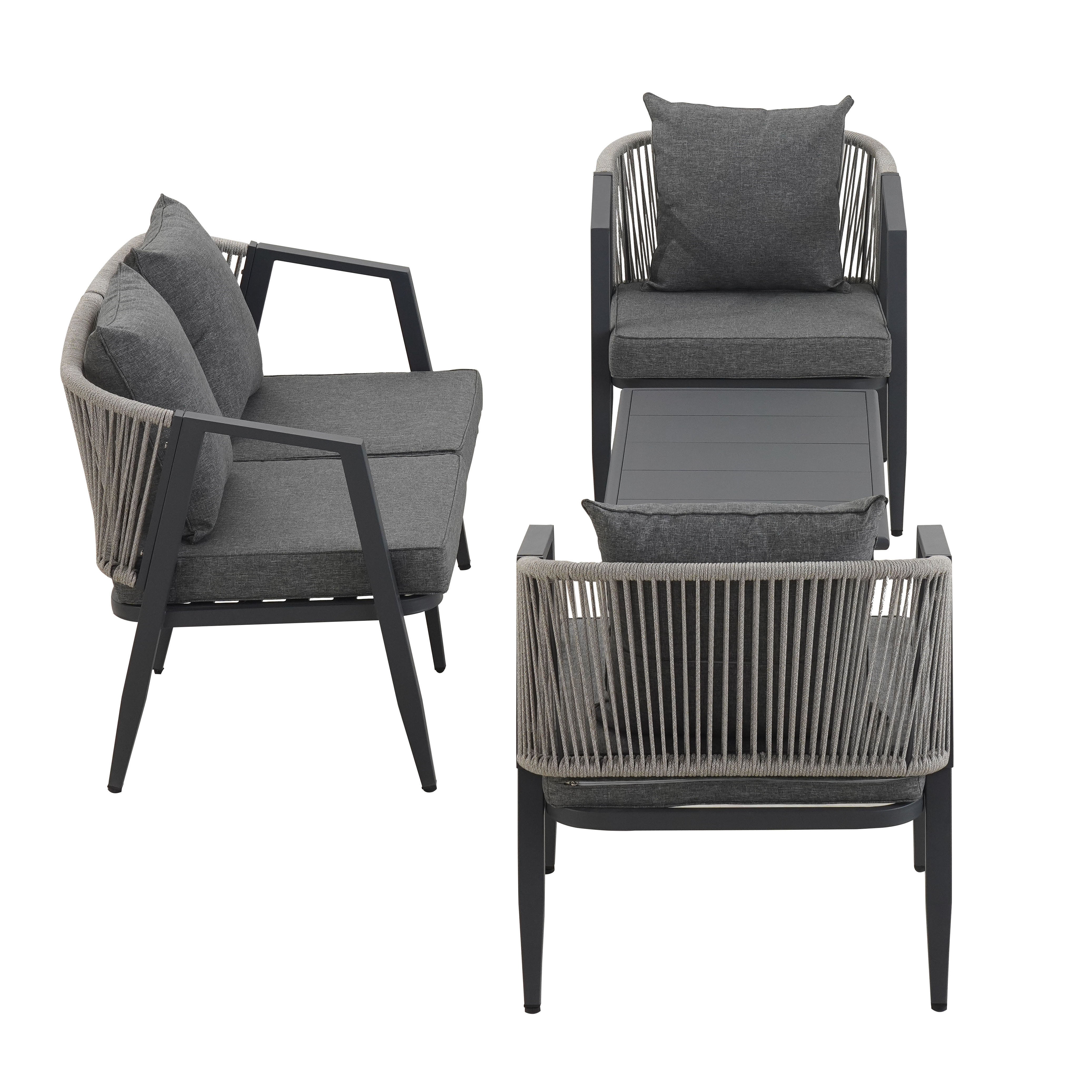 Durable Outdoor Seating Set for Patio, Lawn & Poolside – Comfortable 4-Piece Furniture