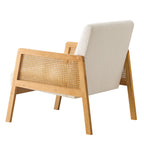 Mid-Century Modern Chair Upholstered in Sherpa Fabric Lounge Armchair, Solid Wood Frame and Upholstered, Suitable for Living Room, Bedroom, Balcony, Ivory White