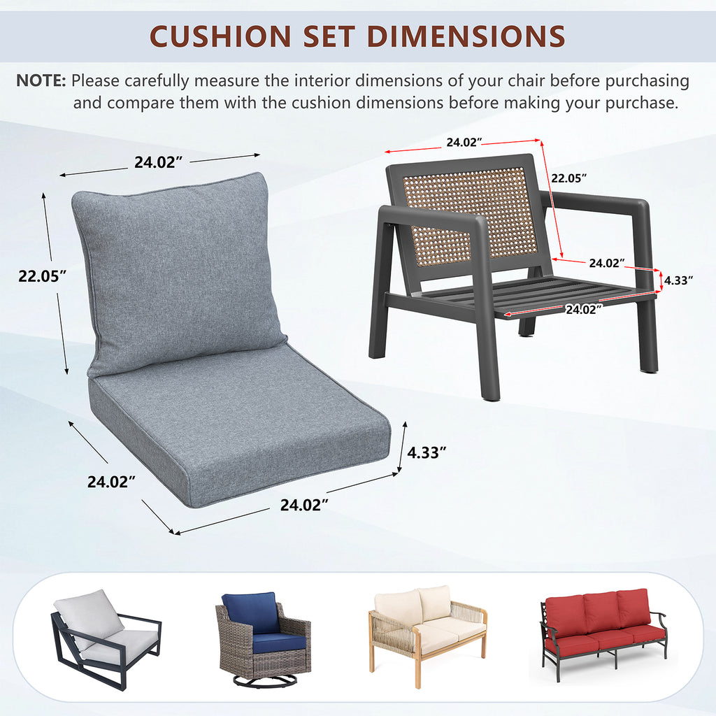 Arttoreal Outdoor Deep Seat Cushion Set, 24 x 22 x 4.3 in Seat and Back Replacement Cushions for Patio Furniture, Water-Resistant Fabric