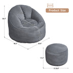Arttoreal Bean Bag Chair with Foot Stool, 40.5" Corduroy Bean Bag Sofa for Living Room Bedroom