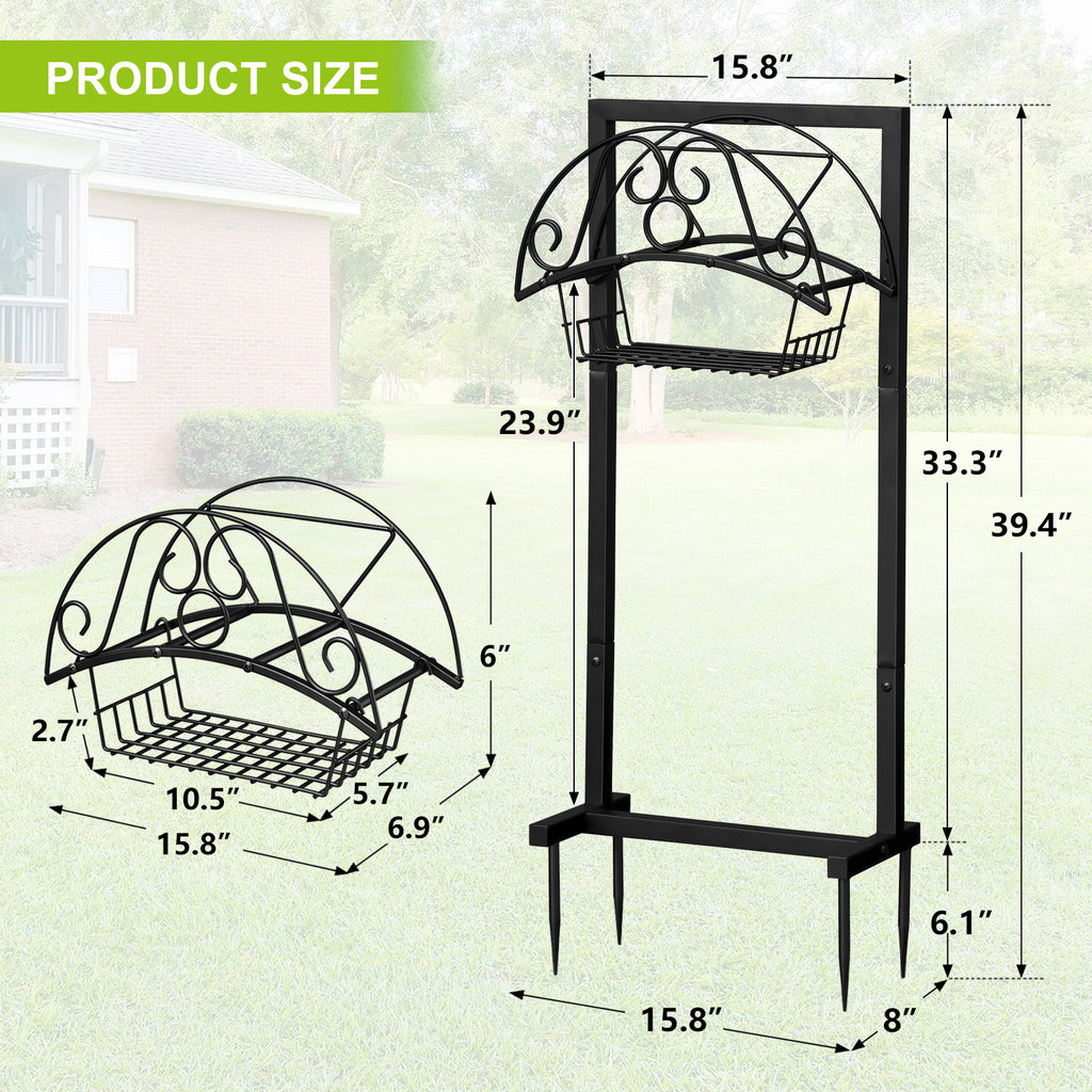 Arttoreal Freestanding Garden Hose Holder, Metal Water Hose Stand with 4 Ground Stakes, Detachable Storage Rack for Yard Lawn Patio