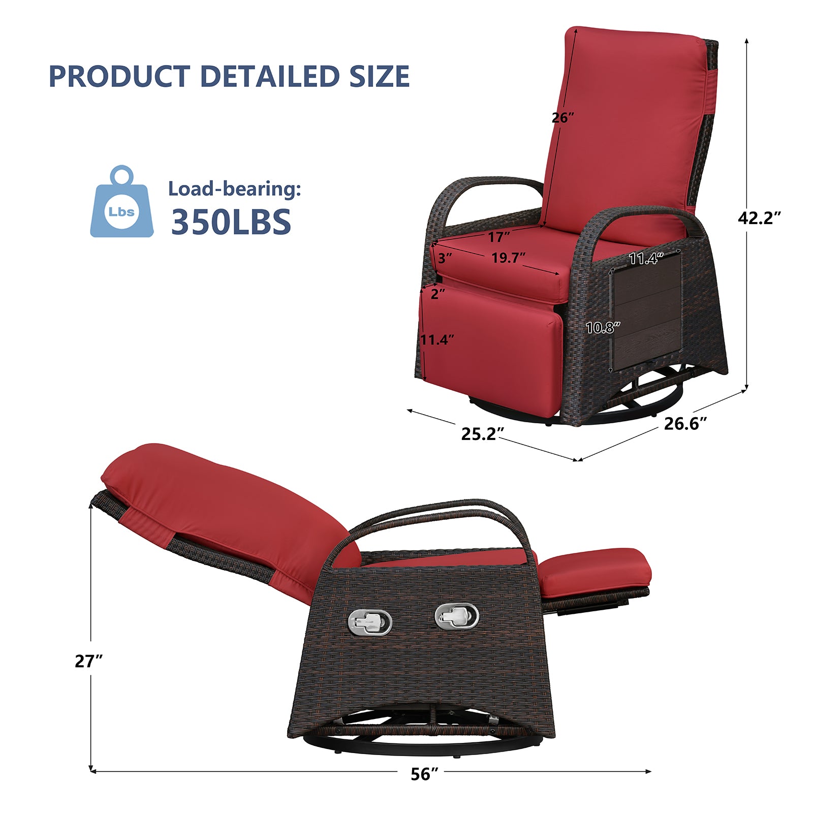 Arttoreal Outdoor Swivel Rattan Lounge Chair, 42.2 inches high,  – Indoor/Outdoor Recliner with Side Table