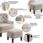 Bedroom armchair with footrest, with height adjustment and button tufting, large size, beige