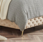 Upholstered Tufted Platform Bed with Deep Button Tufting and Custom Gold Metal Legs, Queen Size Bed Frame, Easy to Assemble, Queen Size Bed Frame