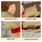 Kids Ride-On Rocking Horse Toy with Lullaby Song,Moose Rocking Toy with Hand Puppets and Safety Belt For Children 1-3 Years,Soft Plush Fabric,Apricot,CPC Certified