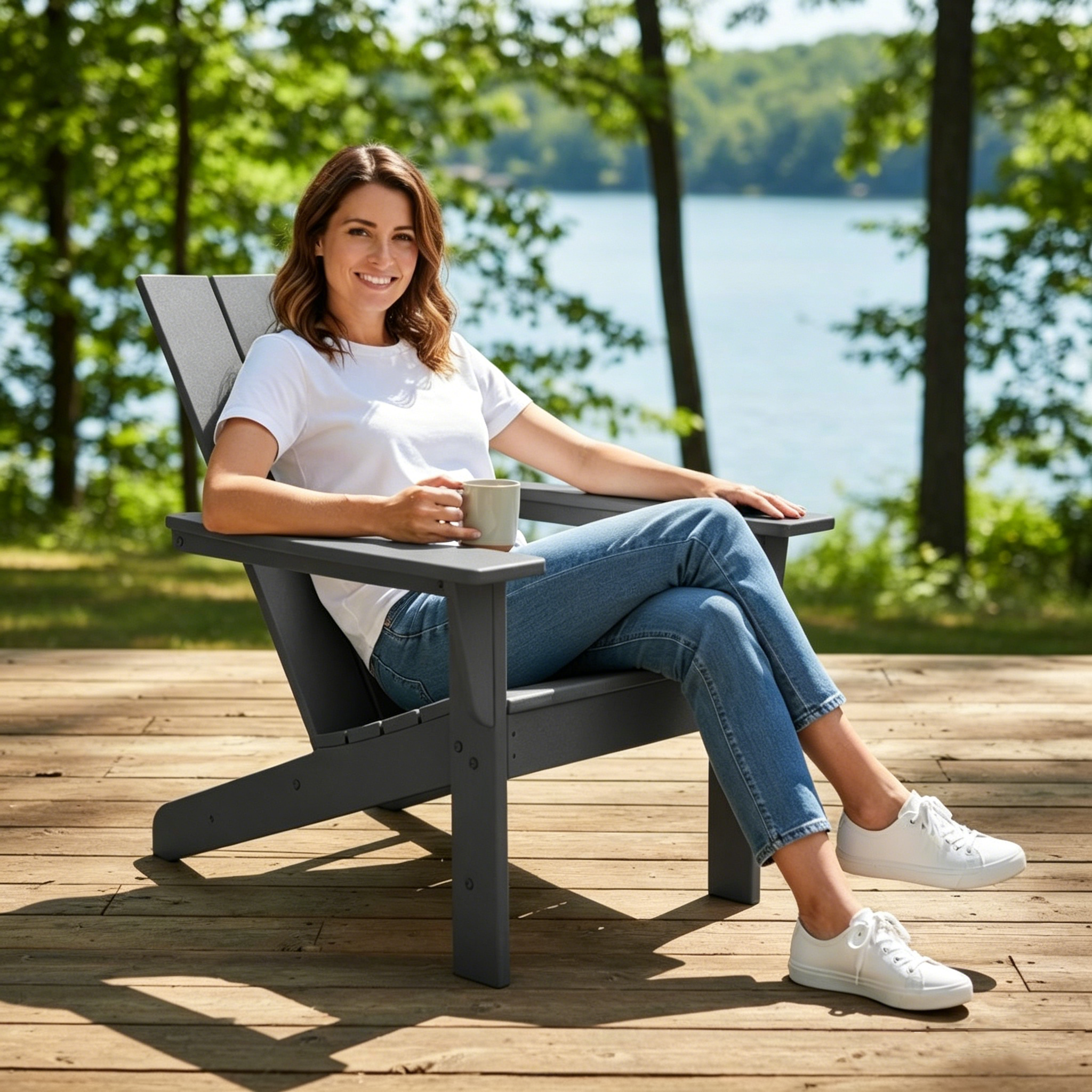 Adirondack Chair Lounger, Patio Chair HDPE Recliner Weather Resistant, Fire Pit Seating High Back for Outdoor, Backyard, Garden, Deck, Lawn, Gray