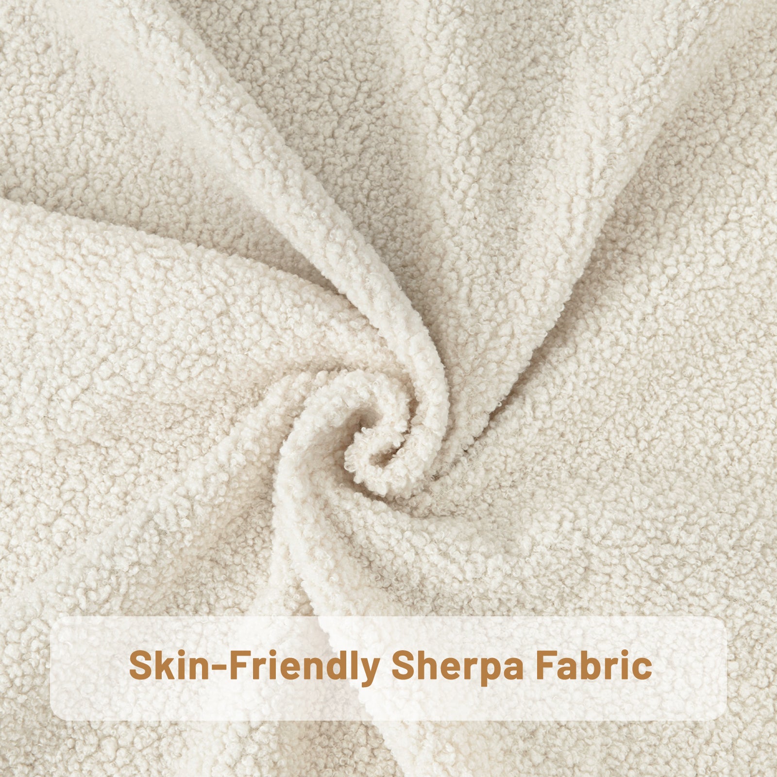 Mid-Century Modern Chair Upholstered in Sherpa Fabric Lounge Armchair, Solid Wood Frame and Upholstered, Suitable for Living Room, Bedroom, Balcony, Ivory White