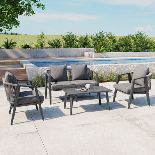 Durable Outdoor Seating Set for Patio, Lawn & Poolside – Comfortable 4-Piece Furniture
