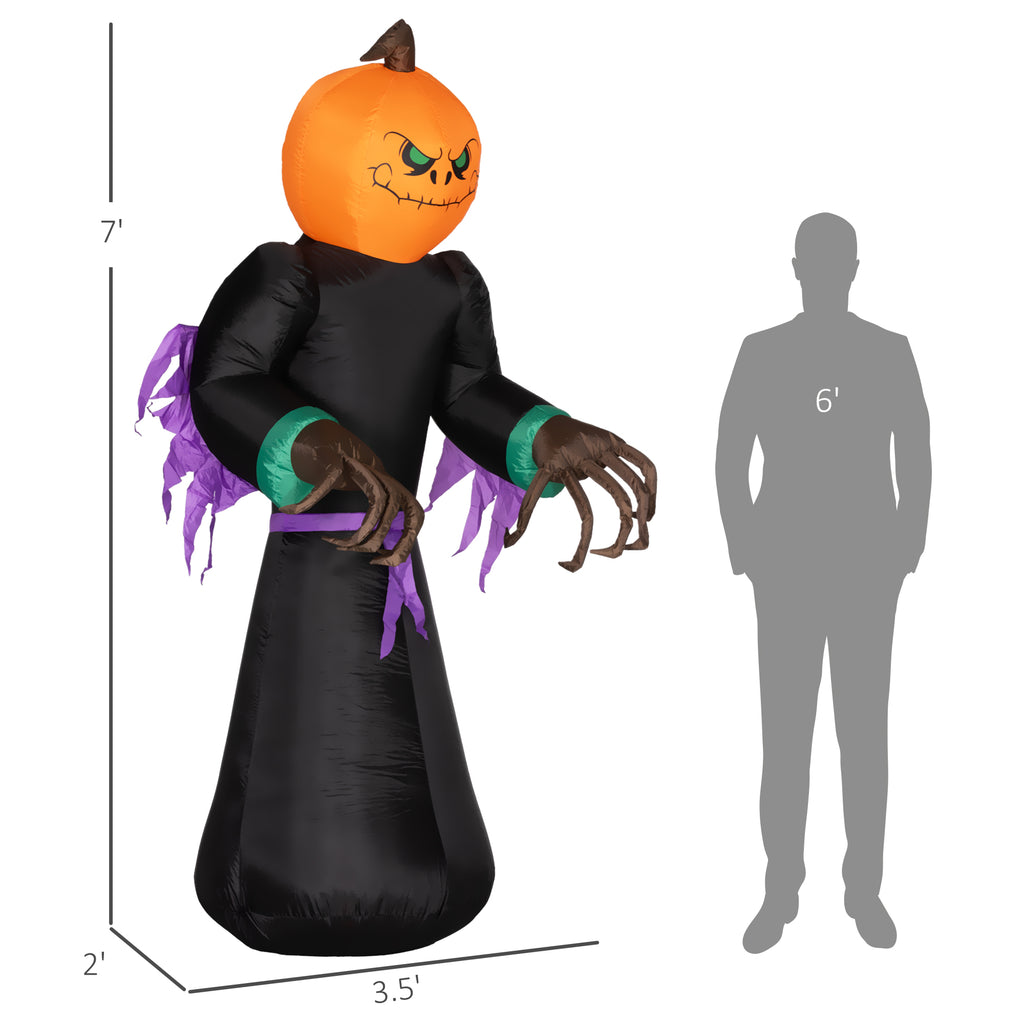 HOMCOM 7' Halloween Inflatable Outdoor Decoration Reaper Ghost Pumpkin, Blow Up LED Yard Decor for Garden, Lawn, Party, Holiday, Waterproof