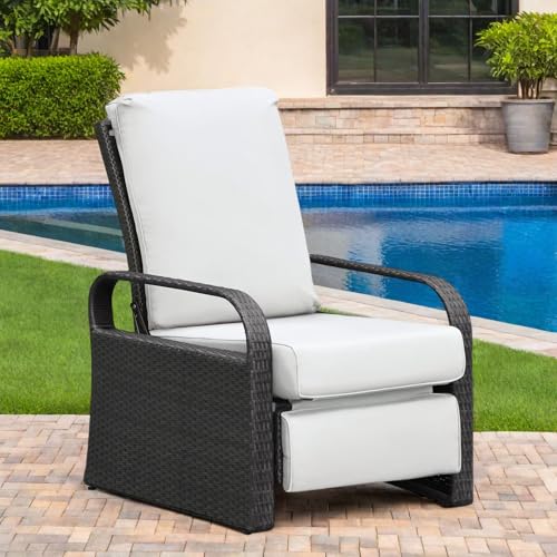 Arttoreal Outdoor Recliner Lounge Chair for Patio & Poolside – Premium Wicker Rattan Chair with Cushion and Adjustable Backrest(350 lbs Capacity)