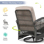 Arttoreal Outdoor Swivel Rocker Patio Chairs Set of 2 and Matching Side Table / 3 Piece Wicker Patio Bistro Set with Premium Fabric Cushions