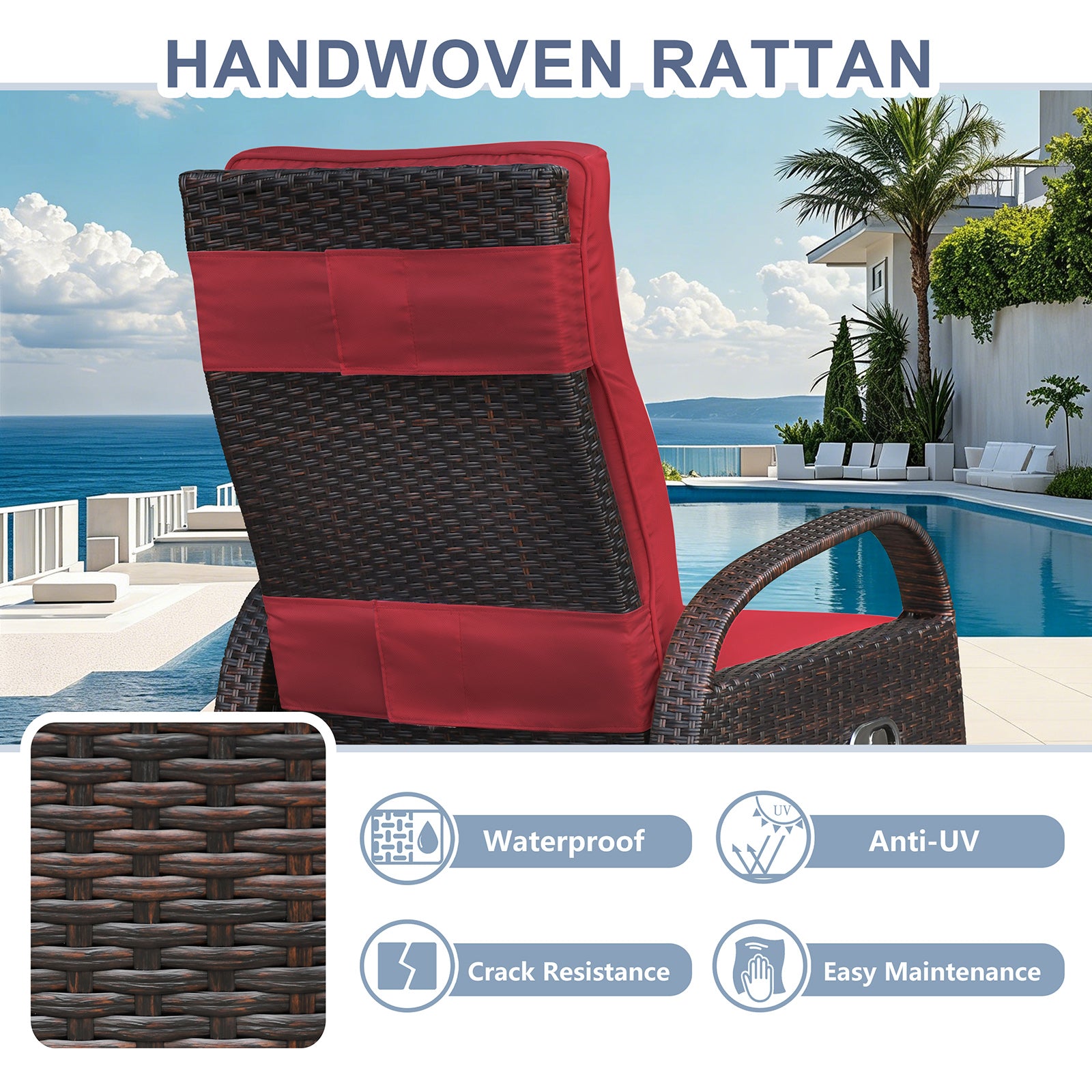 Arttoreal Outdoor Swivel Rattan Lounge Chair, 42.2 inches high,  – Indoor/Outdoor Recliner with Side Table