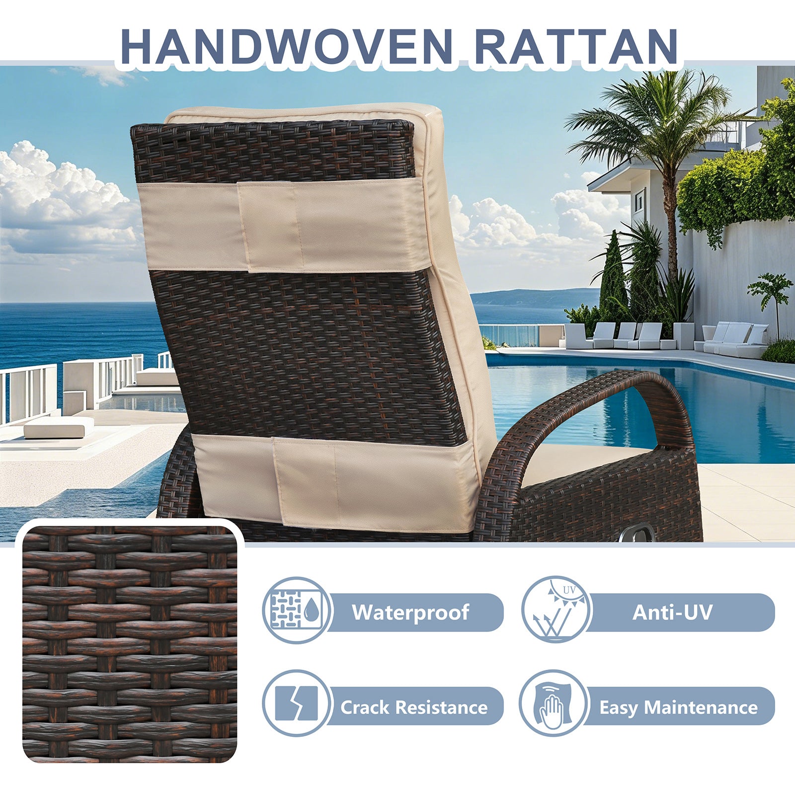 Arttoreal Outdoor Swivel Rattan Lounge Chair, 42.2 inches high,  – Indoor/Outdoor Recliner with Side Table