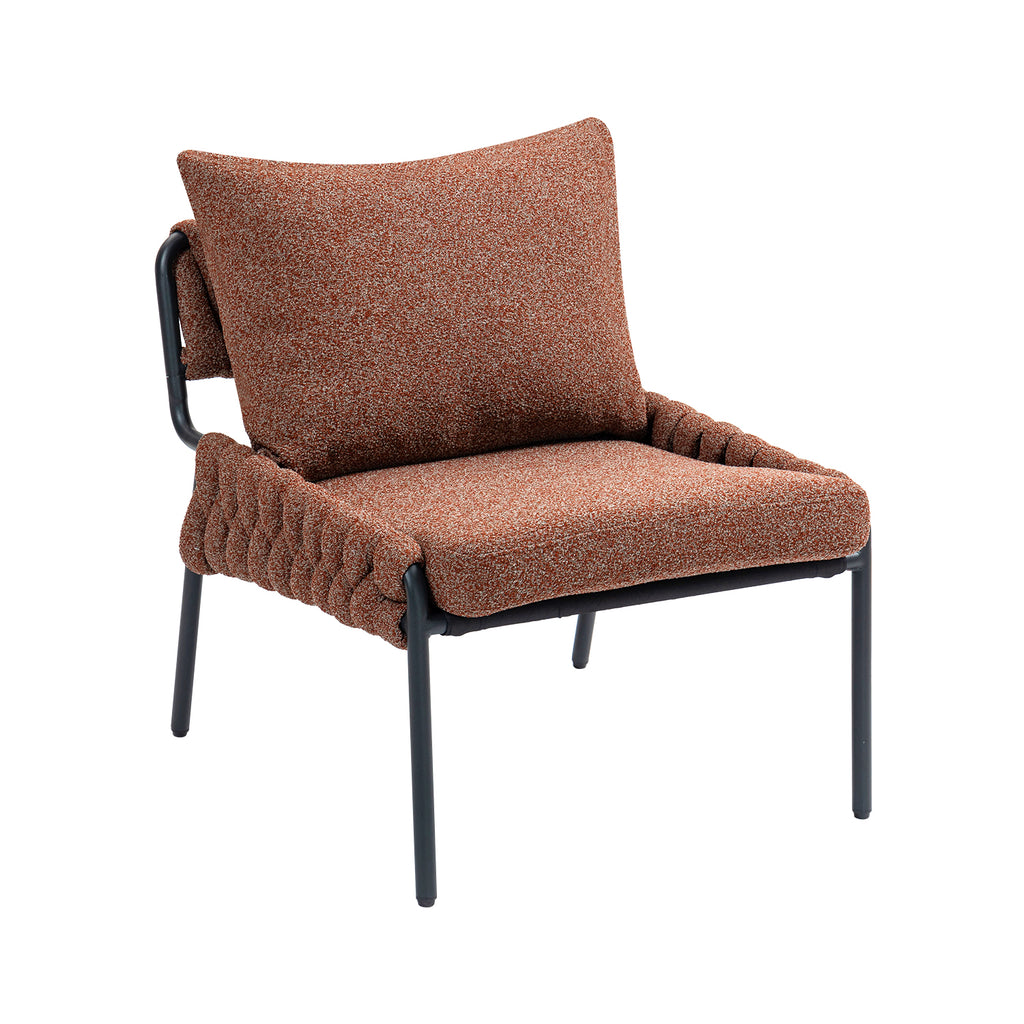 1-piece contemporary lounge chair with woven upholstery and metal frame, comfortable armchair for living room or bedroom, upholstered seat and back