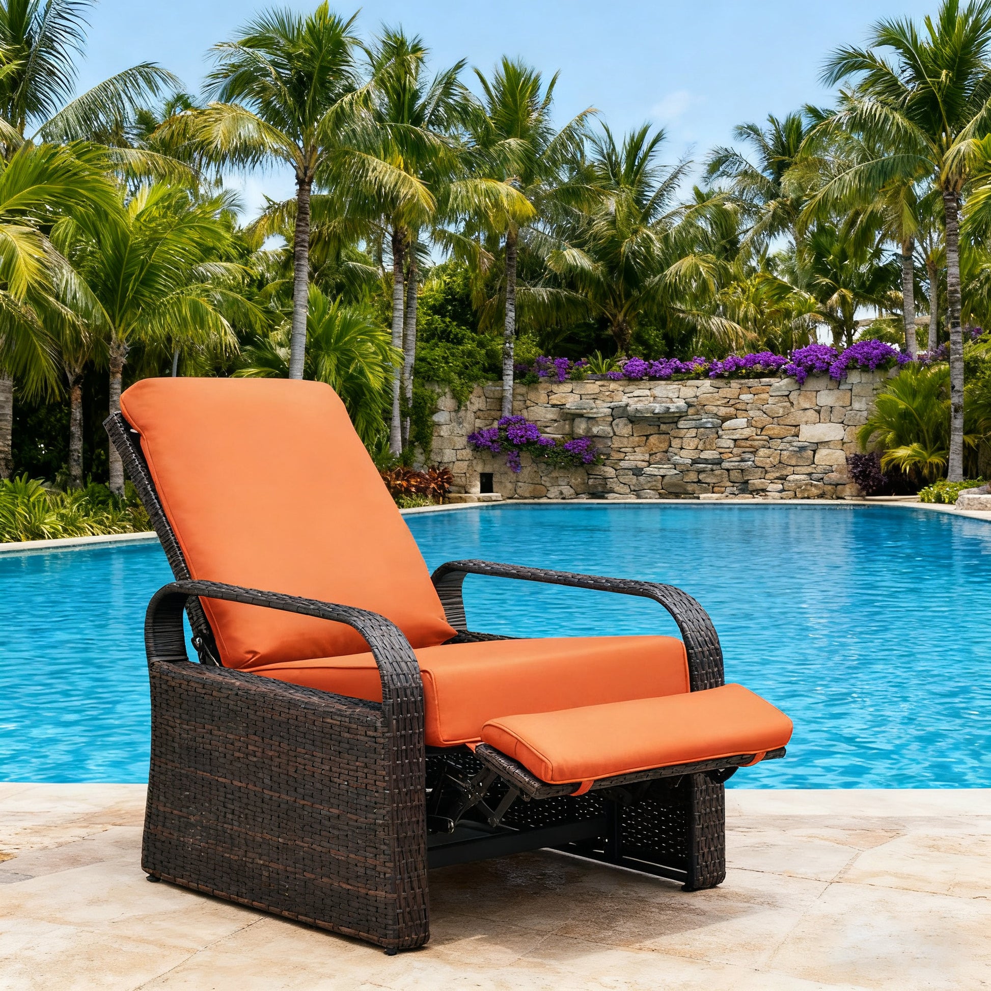 Arttoreal Outdoor Wicker Recliner / Rattan Sofa Recliner / Aluminum Frame Recliner Chair / Patio Furniture Single Armchair with Cushion