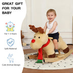 Kids Ride-On Rocking Horse Toy with Lullaby Song,Moose Rocking Toy with Hand Puppets and Safety Belt For Children 1-3 Years,Soft Plush Fabric,Apricot,CPC Certified