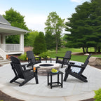 3 Pieces Folding Adirondack Chairs, Patio Fire Pit Chairs, Outdoor Weather Resistant Lounger with Cup Holder, Coffee Table for Deck, Backyard, Garden