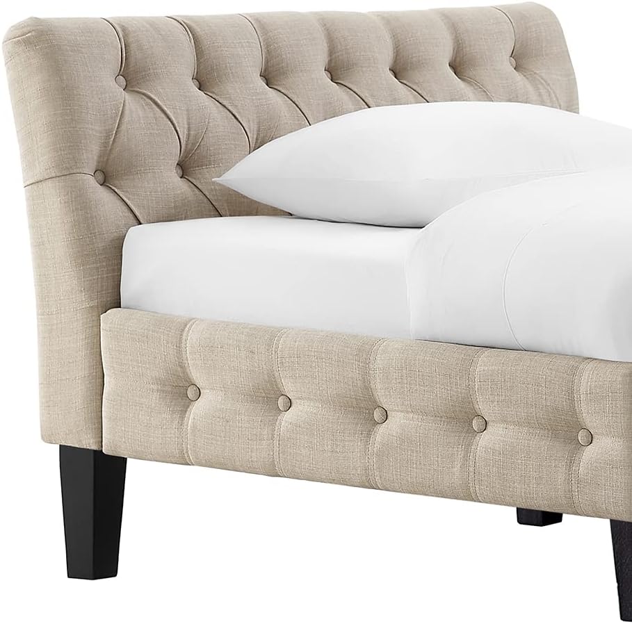 Button tufted, high quality polyester fiber cushion, wooden legs, easy to assemble, single bed, living room, bedroom sofa bed, sofa bed without backrest, warm beige