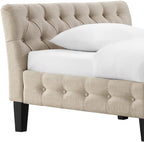 Button tufted, high quality polyester fiber cushion, wooden legs, easy to assemble, single bed, living room, bedroom sofa bed, sofa bed without backrest, warm beige