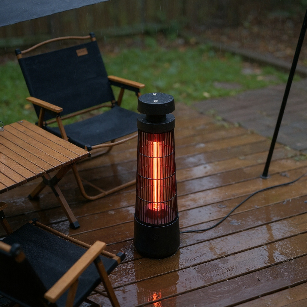 Electric Tower Space Heater with Touch Switch / Standing 1200W Infrared Patio Heater / Indoor Outdoor Portable Heater