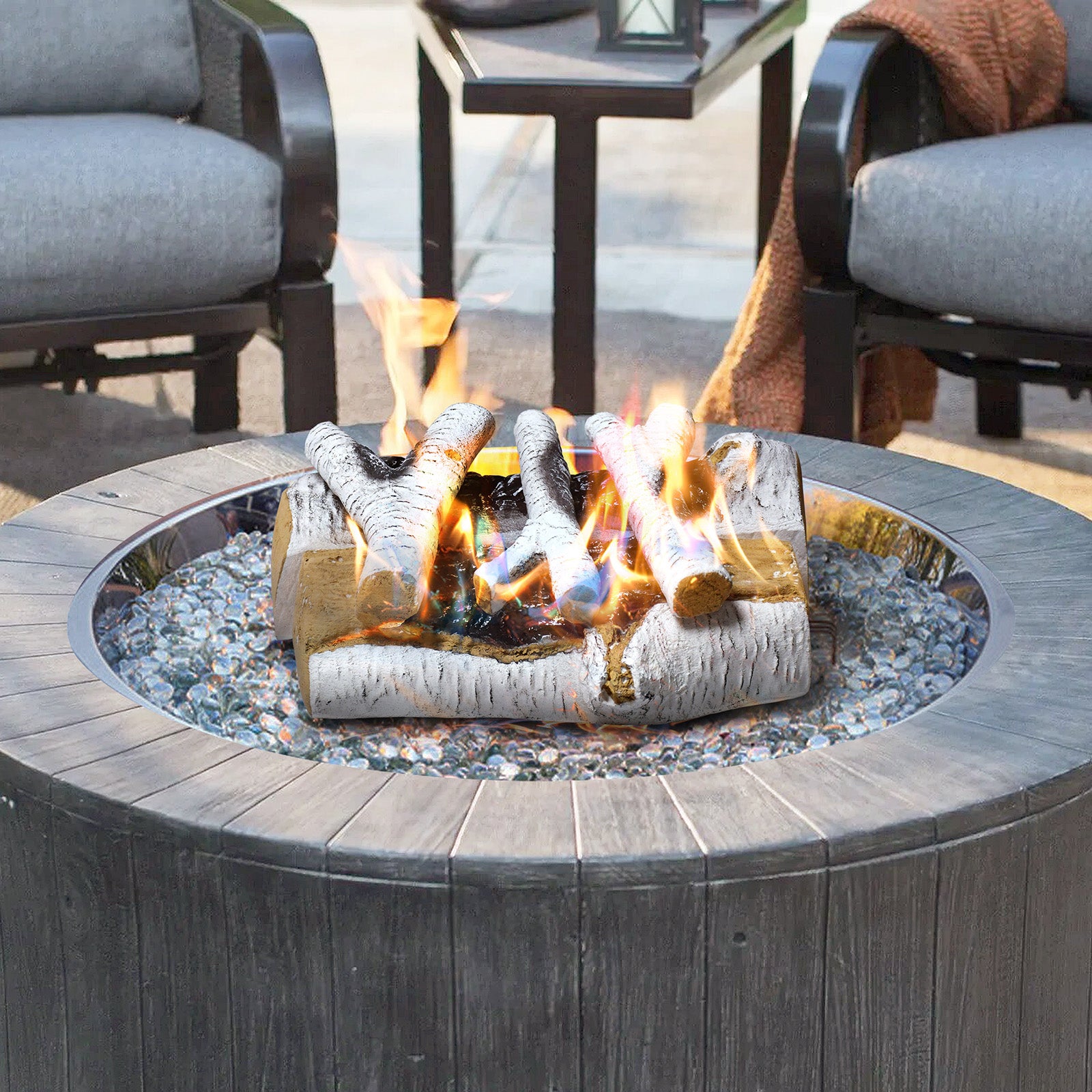 Arttoreal 5 PCS Gas Fireplace Log Birch,Ceramic Log Sets Birch Wood Style for Firepit