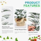 50CM Flocked Tabletop Christmas Tree, Snowy Mini PE Tree with 85 Tips & Burlap Base, Small Winter Holiday Décor for Home, Office or Gift Display