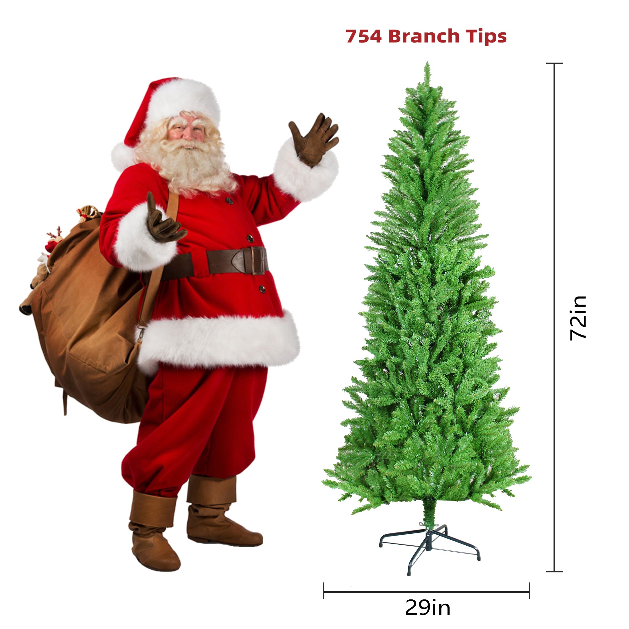 6FT Slim Pencil Christmas Tree 754 Tips, Artificial Xmas Tree for Christmas & Halloween Decor
