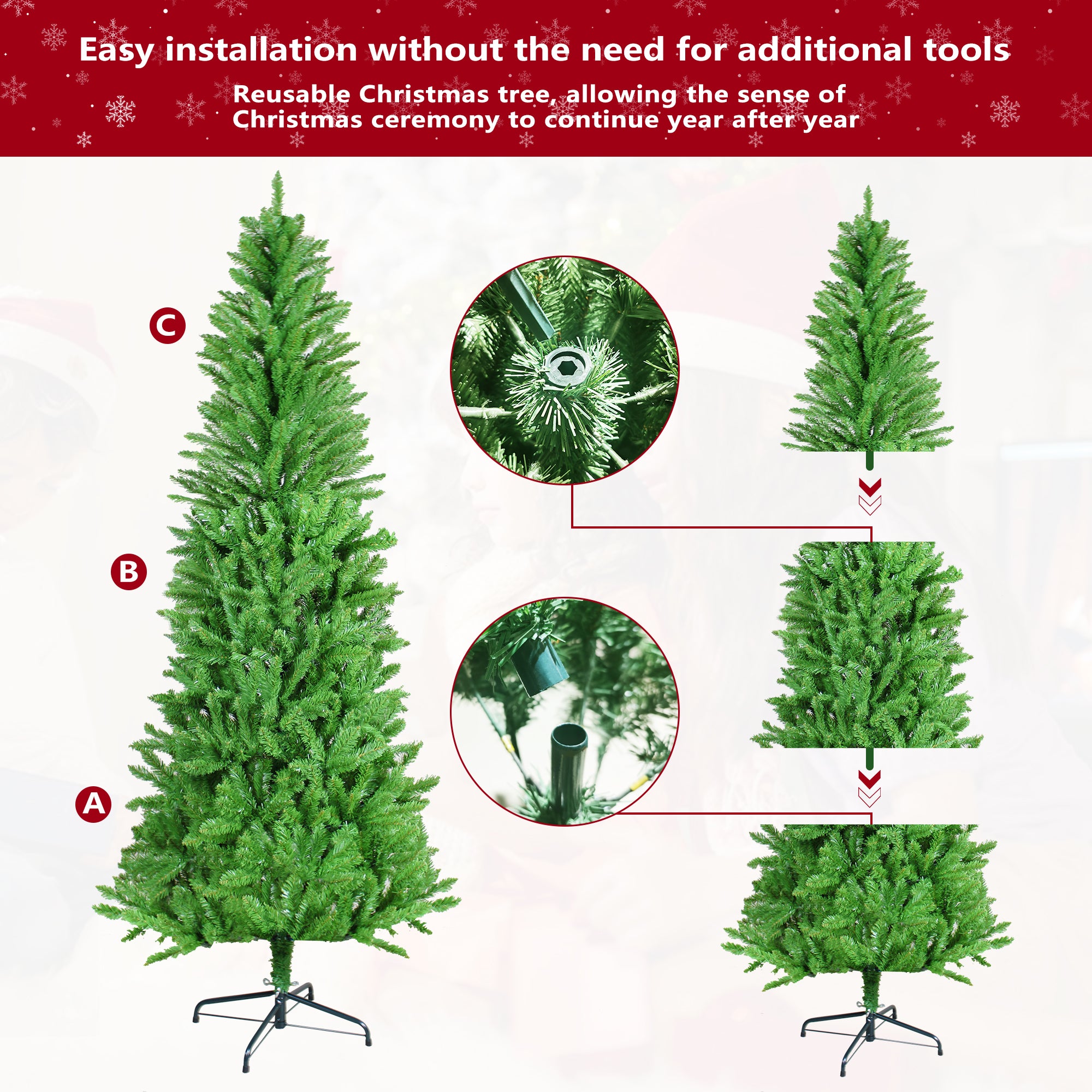 6FT Slim Pencil Christmas Tree 754 Tips, Artificial Xmas Tree for Christmas & Halloween Decor