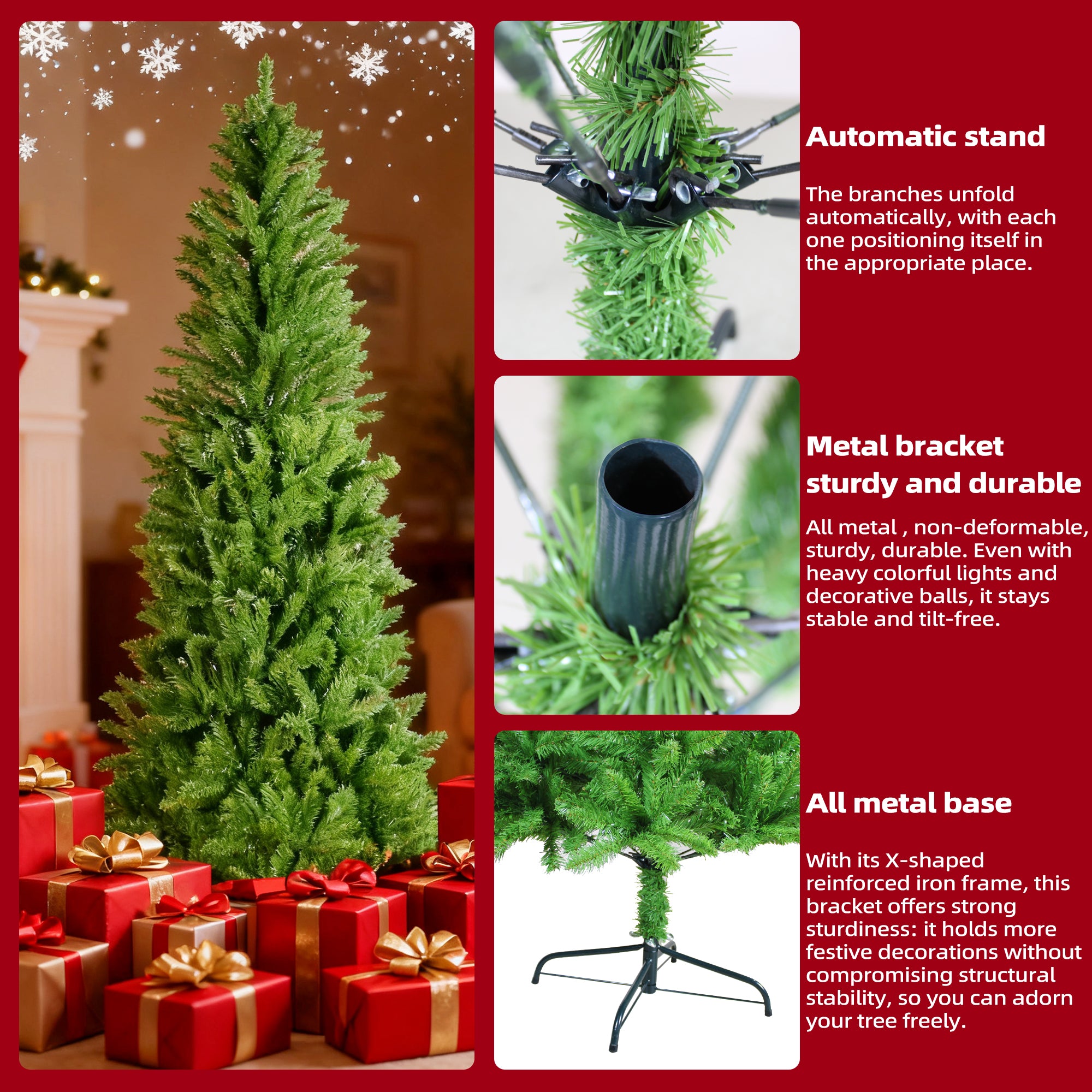 6FT Slim Pencil Christmas Tree 754 Tips, Artificial Xmas Tree for Christmas & Halloween Decor