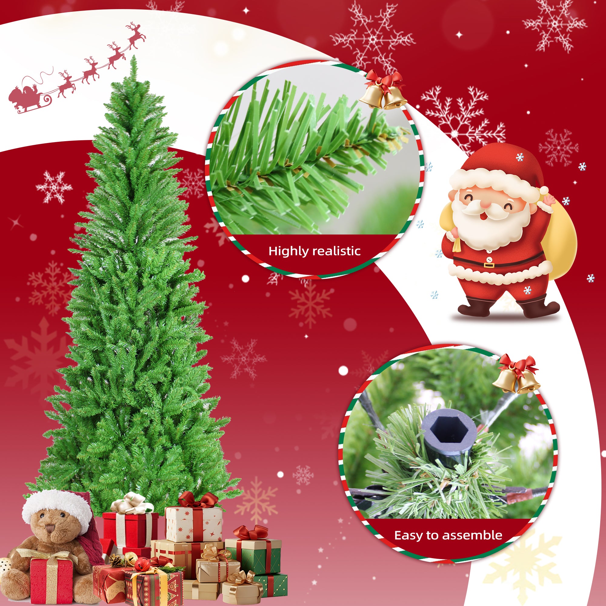 6FT Slim Pencil Christmas Tree 754 Tips, Artificial Xmas Tree for Christmas & Halloween Decor