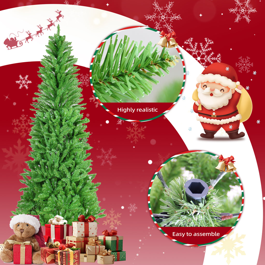 6FT Slim Pencil Christmas Tree 754 Tips, Artificial Xmas Tree for Christmas & Halloween Decor
