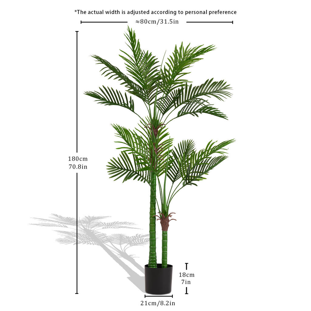 Artificial Golden Cane Palm Tree, 180cm Tall Faux Areca Palm Plant in Pot for Indoor or Outdoor Home and Office Decor, Adjustable Trunk,