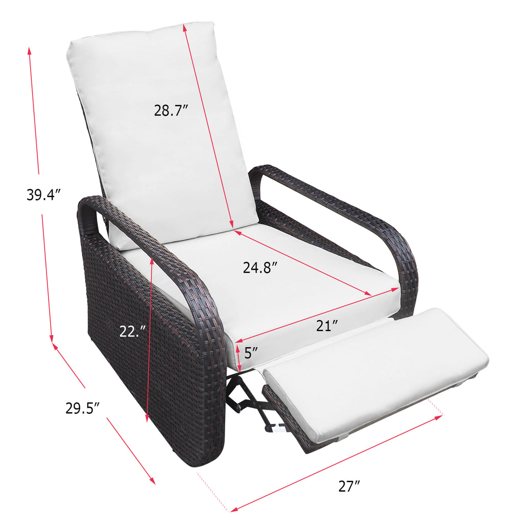 Arttoreal Outdoor Patio Furniture Adjustable Wicker Recliner / Recliner Chair with Aluminum Frame and Soft Waterproof Cushions