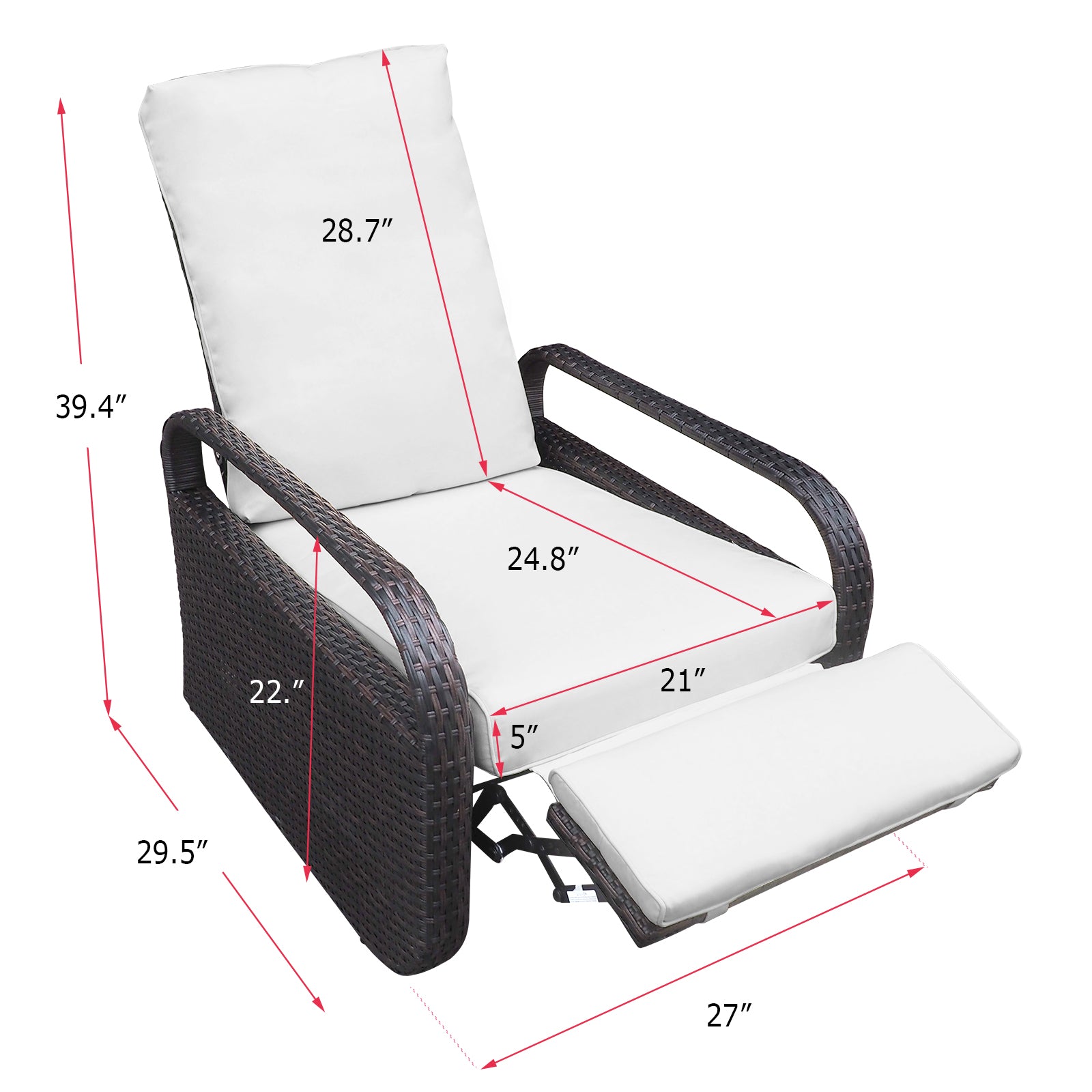 Arttoreal Outdoor Patio Furniture Adjustable Wicker Recliner / Recliner Chair with Aluminum Frame and Soft Waterproof Cushions