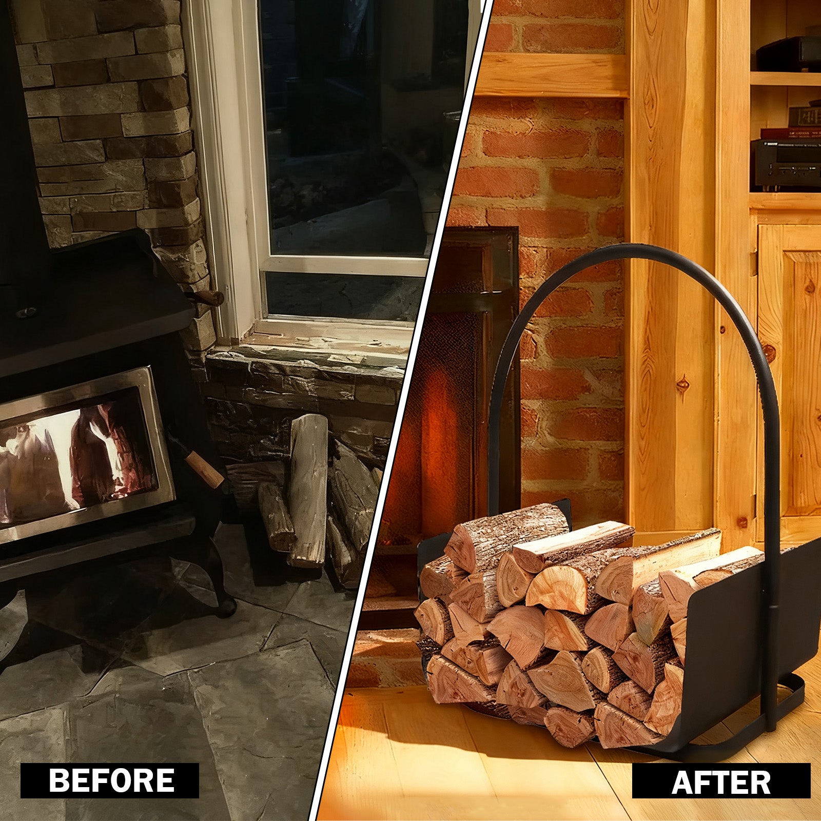 Portable Log Firewood Rack / Fireplace Wood Storage Holder / Indoor&Outdoor Fire Wood Storage Carrier