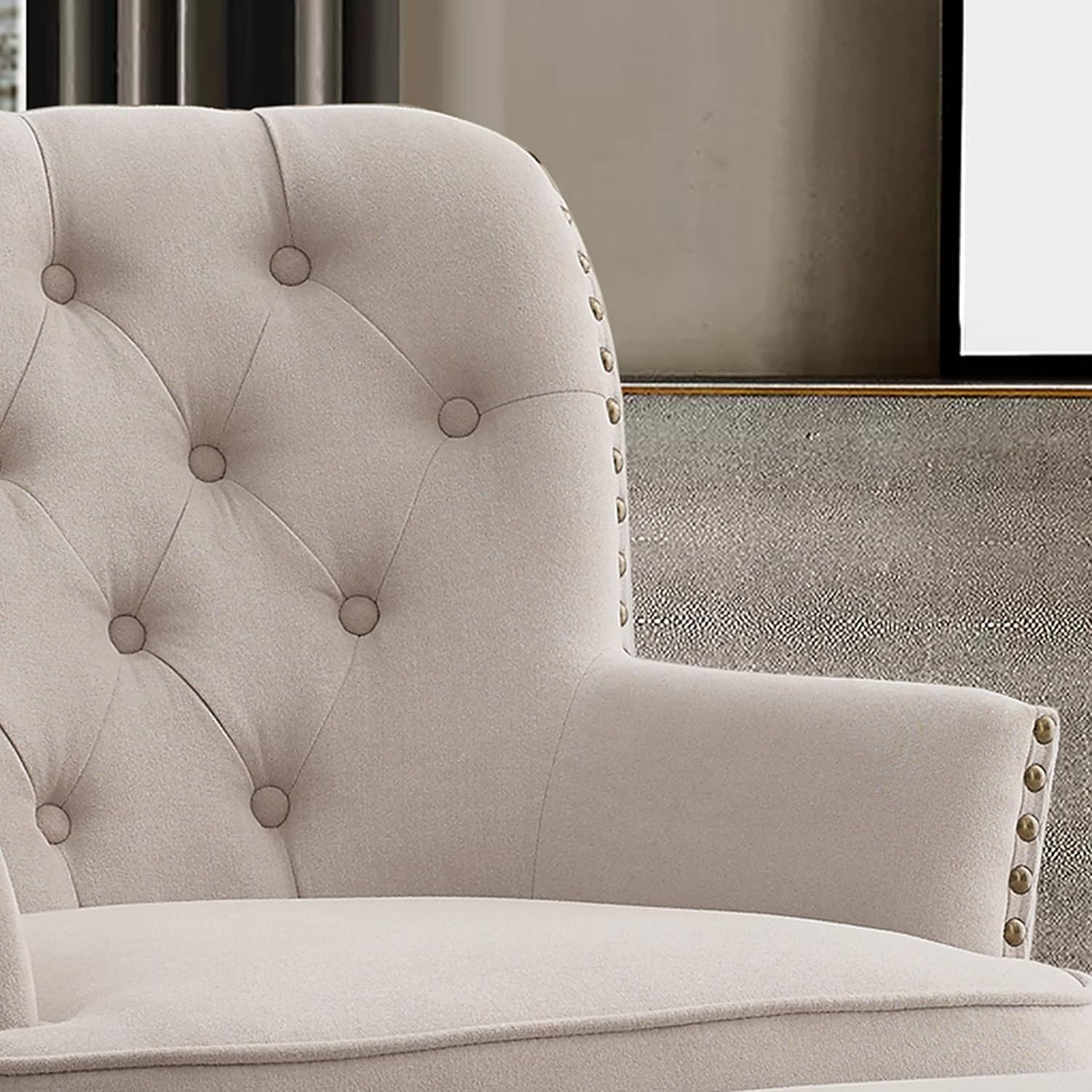 Bedroom armchair with footrest, with height adjustment and button tufting, large size, beige