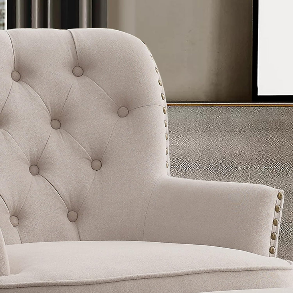 Bedroom armchair with footrest, with height adjustment and button tufting, large size, beige