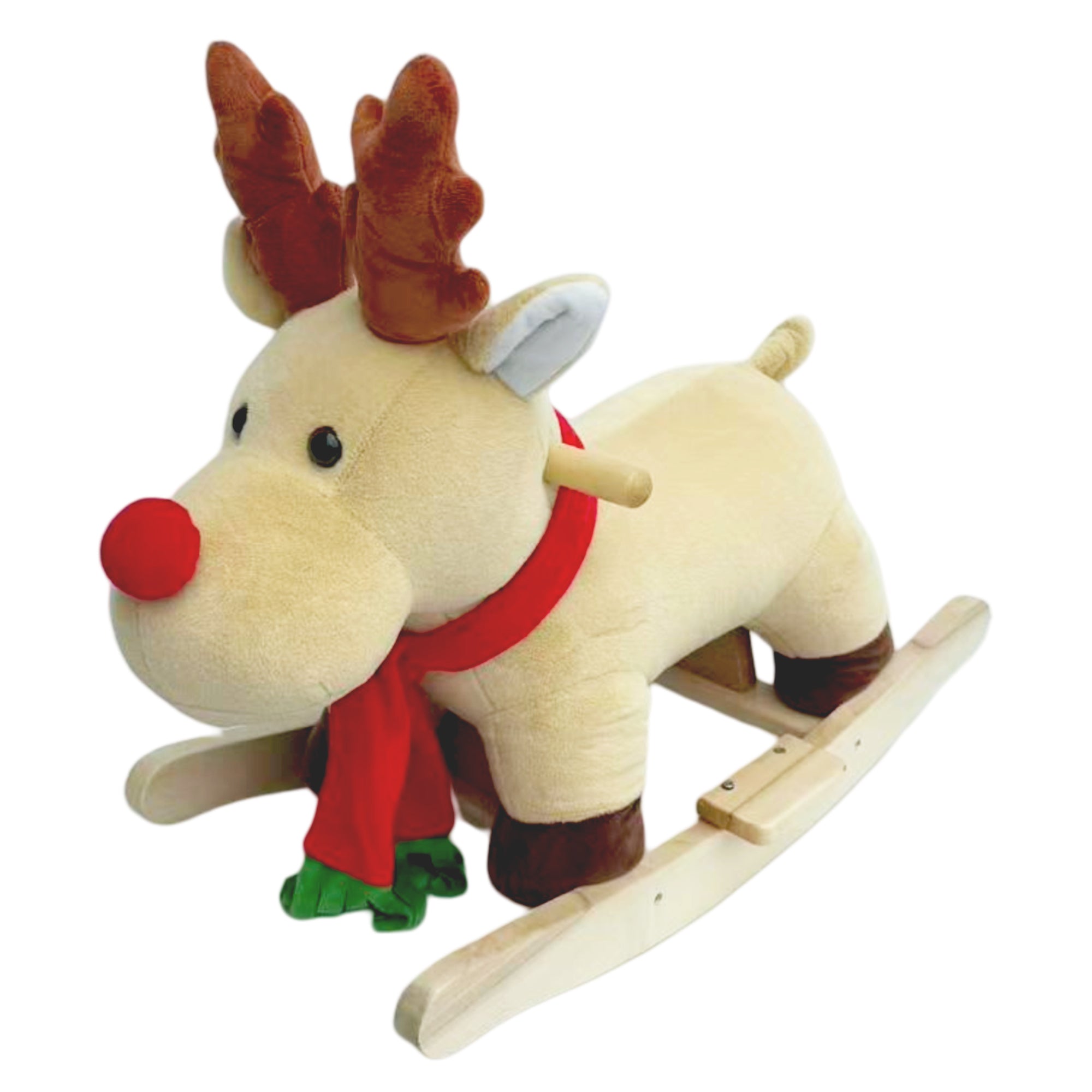Kids Ride-On Rocking Horse Toy with Lullaby Song,Moose Rocking Toy with Hand Puppets and Safety Belt For Children 1-3 Years,Soft Plush Fabric,Apricot,CPC Certified