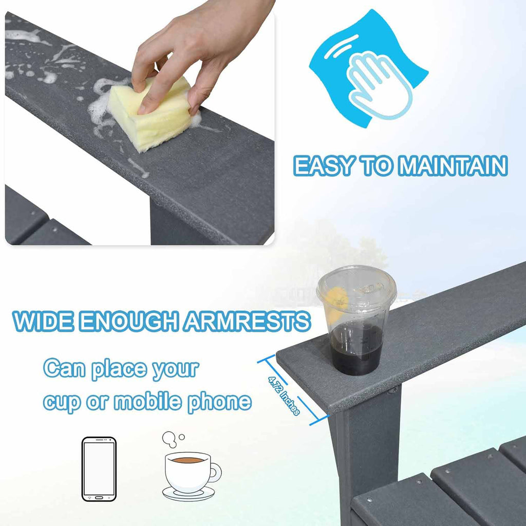 Adirondack Chair Lounger, Patio Chair HDPE Recliner Weather Resistant, Fire Pit Seating High Back for Outdoor, Backyard, Garden, Deck, Lawn, Gray