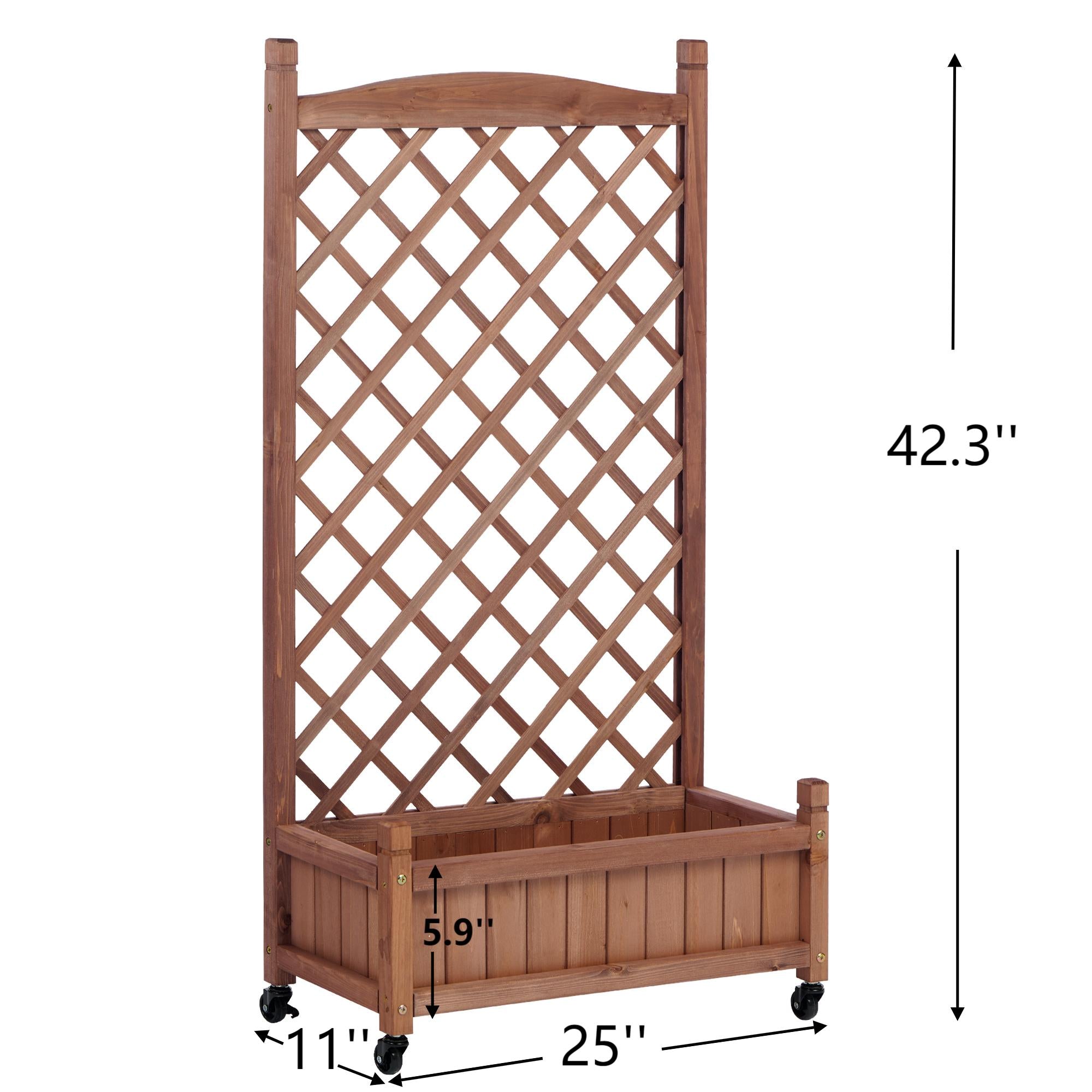 Raised Garden Beds with Trellis (Pack of 2), Outdoor Wooden Flower Boxes and Plant Stands with Climbing Frames