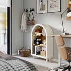 Arched Small Bookcase,Arched Storage Cabinet,Wooden Modern Arched Top Bookshelf with 3 Shelves,White with Woodgrain Shelves, 3-Tier Storage Shelf for Living Room, Bedroom, Entryway