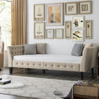 Button tufted, high quality polyester fiber cushion, wooden legs, easy to assemble, single bed, living room, bedroom sofa bed, sofa bed without backrest, warm beige